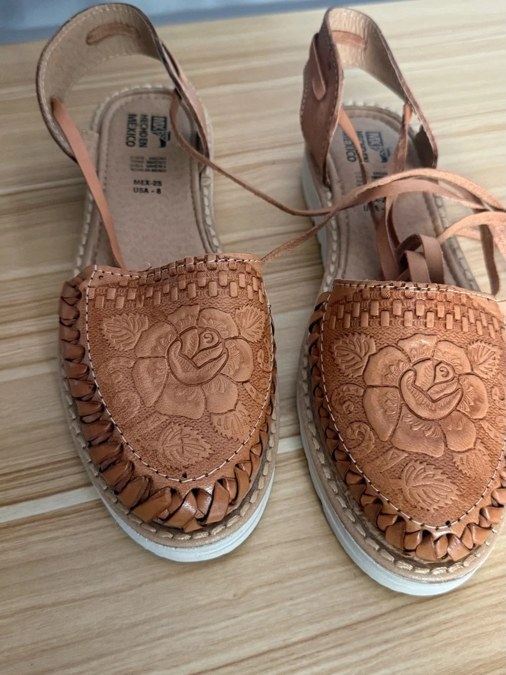 Brown Leather Floral Embossed Women’s Sandals - Picture 3 of 6
